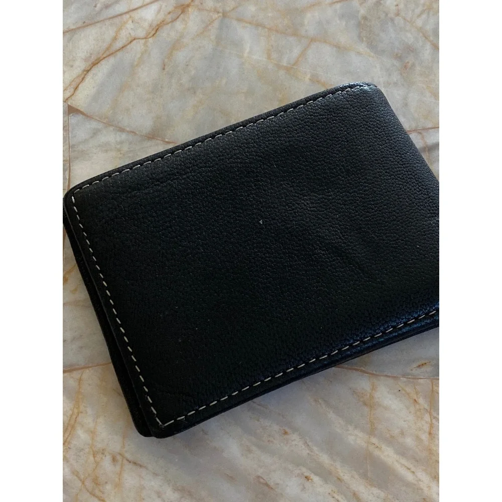 Timberland Mens Black Leather Bifold Wallet Contrast Stitch Embossed Tree Logo